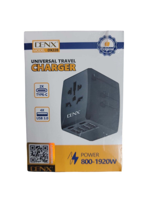 DENX DX228 Universal Wall Charger & Plug With Multiple Ports & Outlets