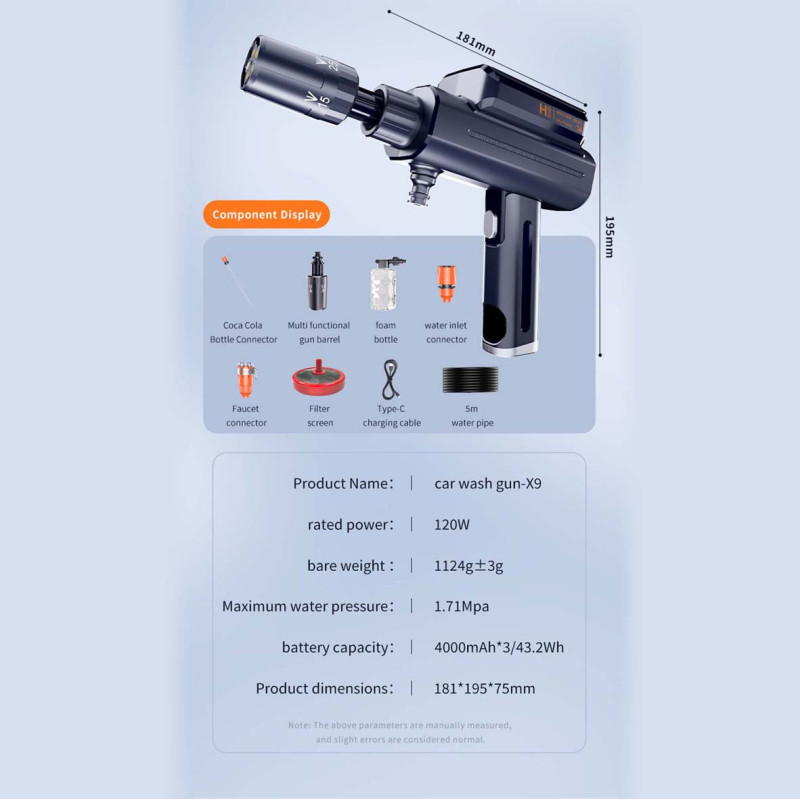 X9- HIGH-POWER PORTABLE HANDHELD FOLDABLE 2IN1 CAR WASH GUN