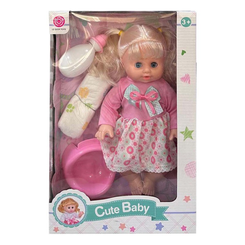 526-92/526-91 14-inch eye-blinking doll with 6 kinds of sounds, drinking &peeing, 3 pcs of AG13 incl