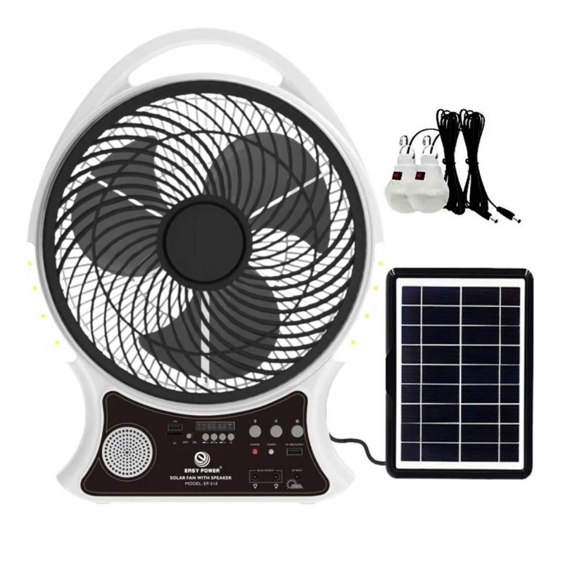 EP-514 RECHARGEABLE BOX FAN 5V USB OUTPUT WITH SOLAR PANEL 9W 14"