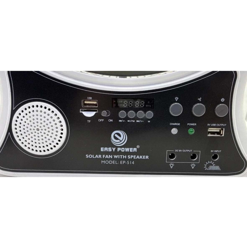 EP-514 RECHARGEABLE BOX FAN 5V USB OUTPUT WITH SOLAR PANEL 9W 14"