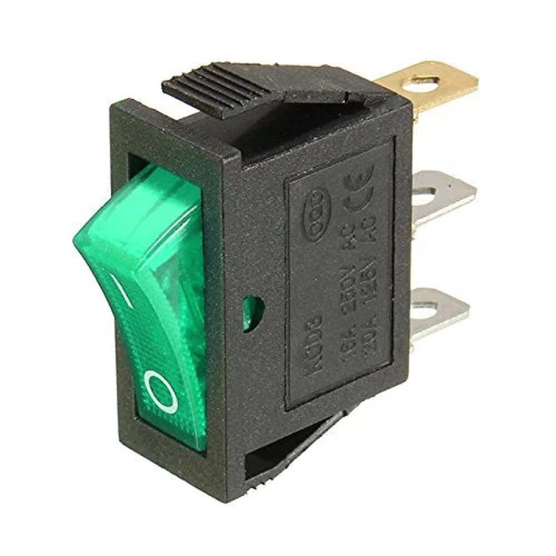 LFSW9-GREEN MACHINE SWITCH SMALL GREEN 3 PIN 6A