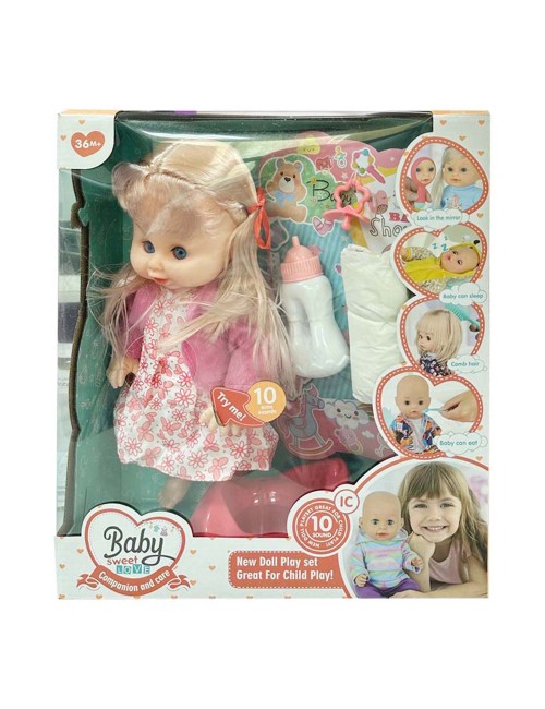 L003-1 15-inch eye-blinking doll set with sound, 2 colors assortd