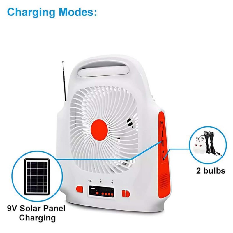 EP-009 3-IN-1 AC/DC TABLE SOLAR FAN+PANEL+2BULB 8INCH
