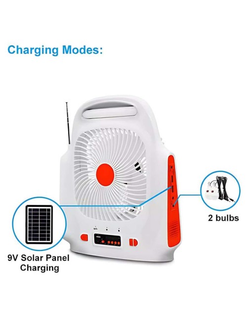 EP-009 3-IN-1 AC/DC TABLE SOLAR FAN+PANEL+2BULB 8INCH