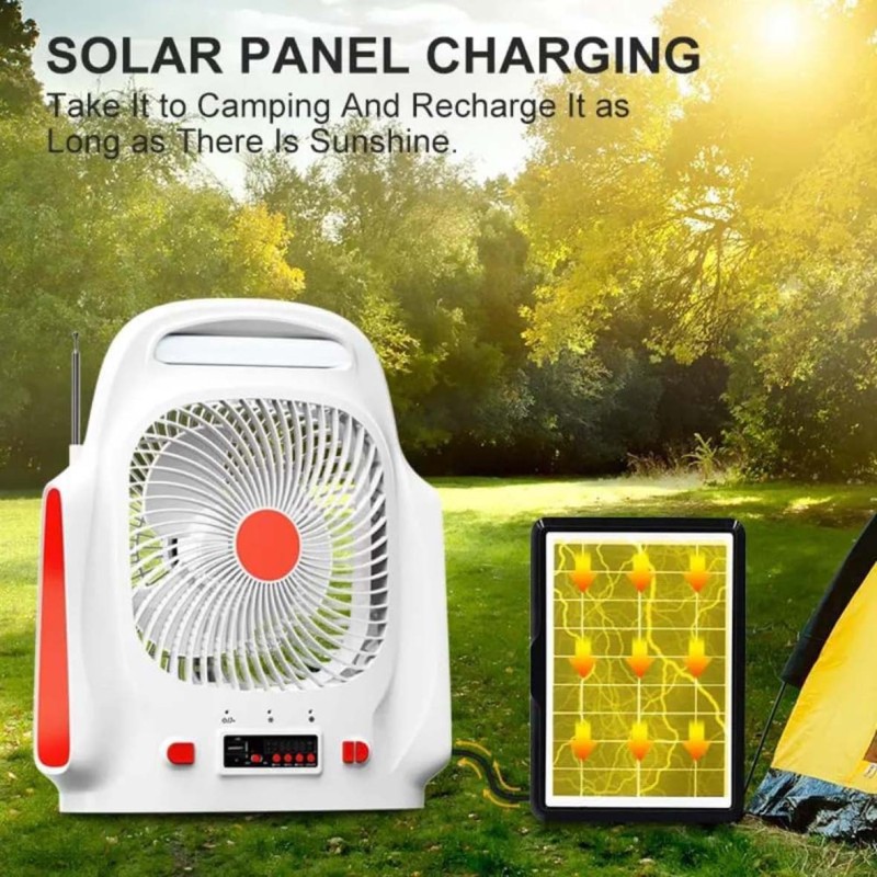 EP-009 3-IN-1 AC/DC TABLE SOLAR FAN+PANEL+2BULB 8INCH