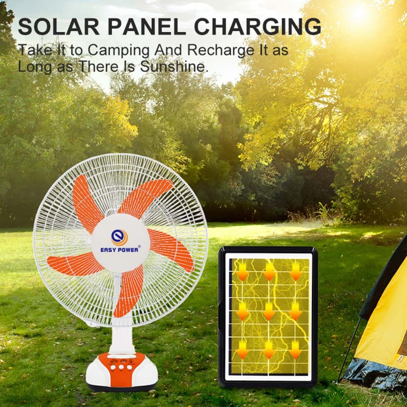 EP-2116A 3-IN-1 AC/DC TABLE SOLAR FAN+PANEL+2BULB 16INCH
