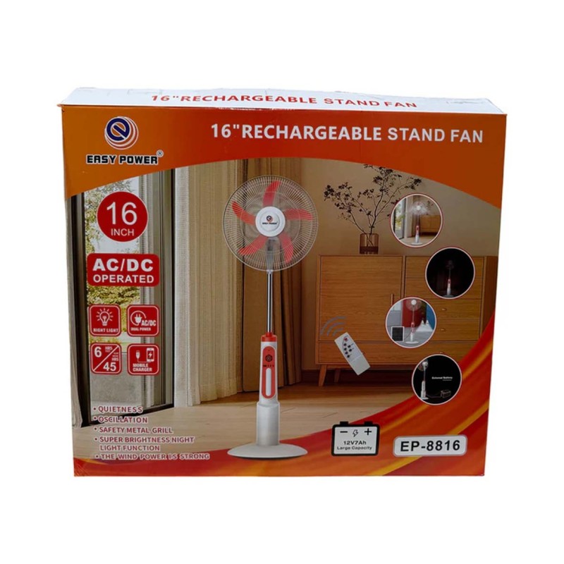 EP-8816 3-IN-1 AC/DC STAND SOLAR FAN+PANEL+2BULB 16INCH