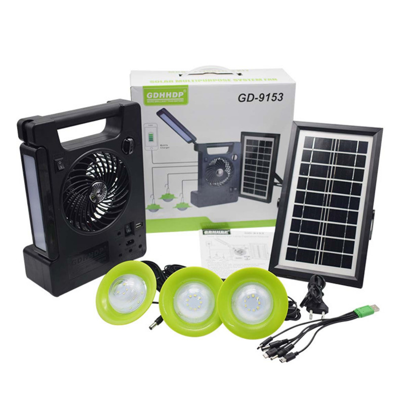 GD-9153 مروحة طاولة طاقة شمسية مع كشاف