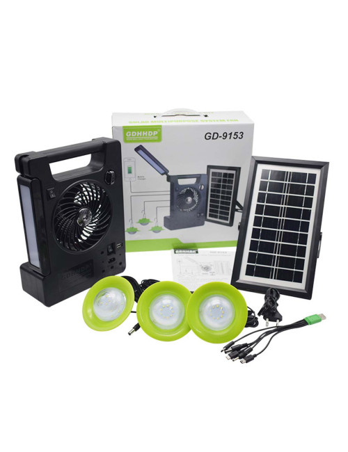 GD-9153 PORTABLE SOLAR FAN WITH 3 BULB AND PANEL