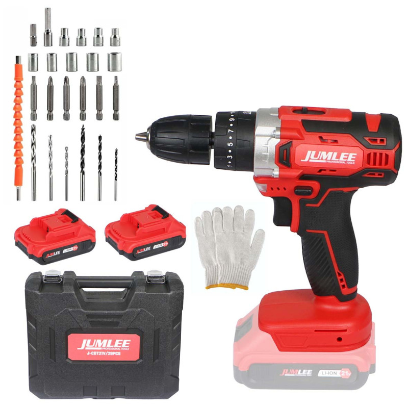 JUMLEE-J-CDT21V/29PCS LINO CORDLESS DRILL 10MM 21V /24PCS 2 BATTERY