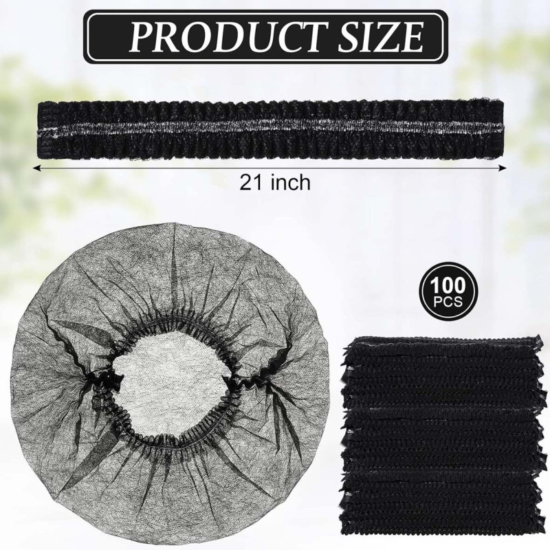256044 BLACK DISPOSABLE HAIR NET CAPS,ELASTIC DUST CAP 100PCS