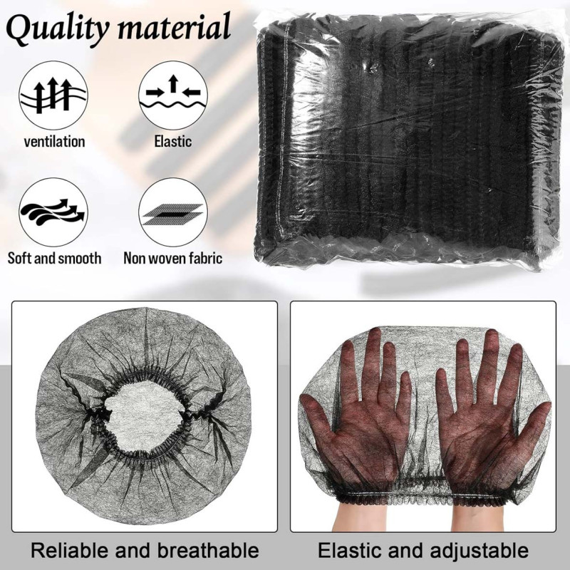 256044 BLACK DISPOSABLE HAIR NET CAPS,ELASTIC DUST CAP 100PCS