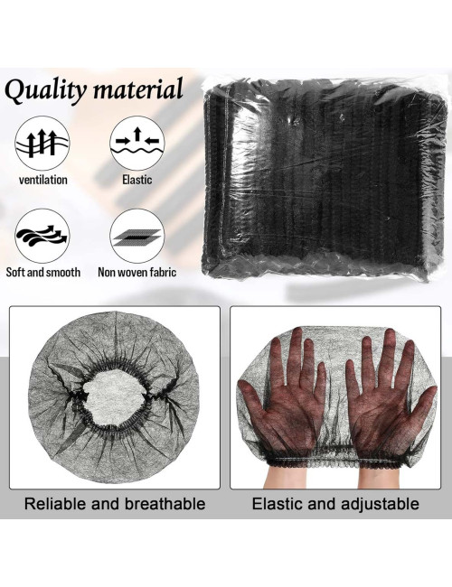 256044 BLACK DISPOSABLE HAIR NET CAPS,ELASTIC DUST CAP 100PCS