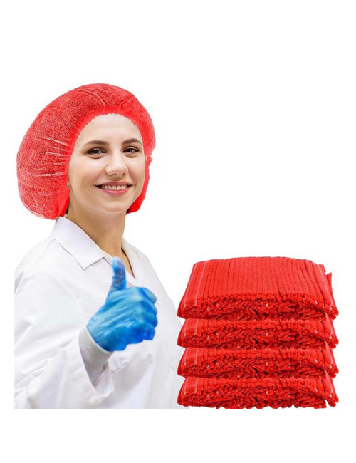 008005 RED DISPOSABLE HAIR NET CAPS,ELASTIC DUST CAP 100PCS