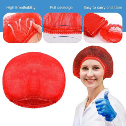 008005 RED DISPOSABLE HAIR NET CAPS,ELASTIC DUST CAP 100PCS