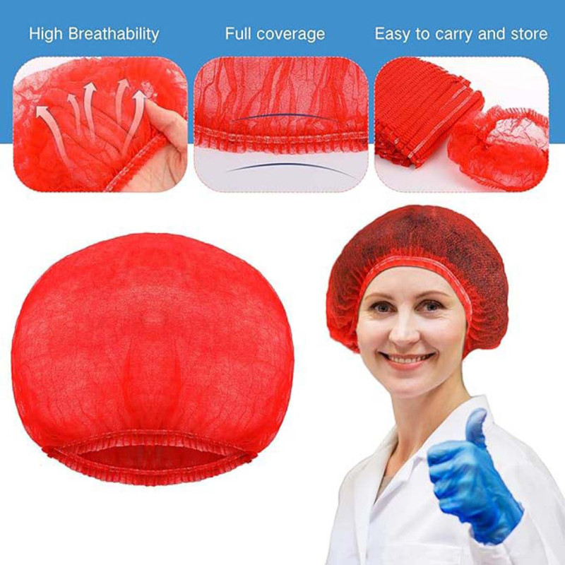 008005 RED DISPOSABLE HAIR NET CAPS,ELASTIC DUST CAP 100PCS