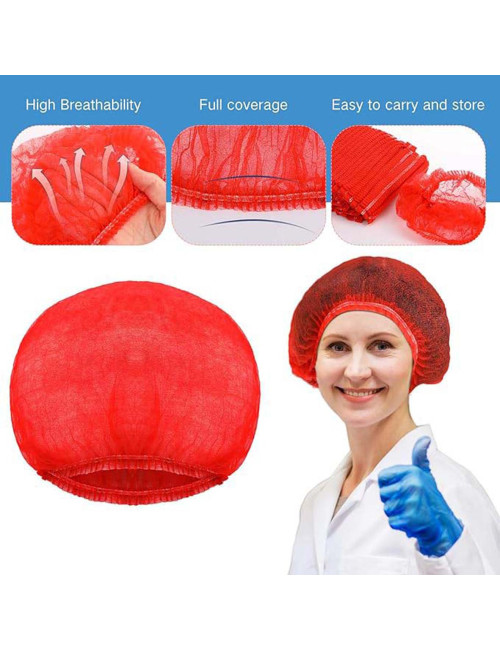008005 RED DISPOSABLE HAIR NET CAPS,ELASTIC DUST CAP 100PCS