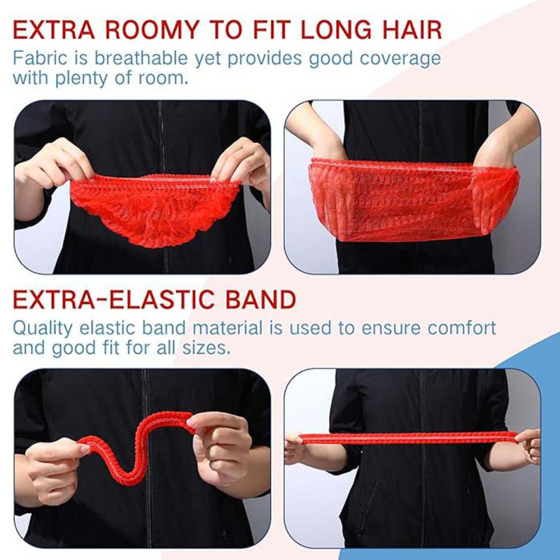 008005 RED DISPOSABLE HAIR NET CAPS,ELASTIC DUST CAP 100PCS