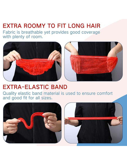 008005 RED DISPOSABLE HAIR NET CAPS,ELASTIC DUST CAP 100PCS