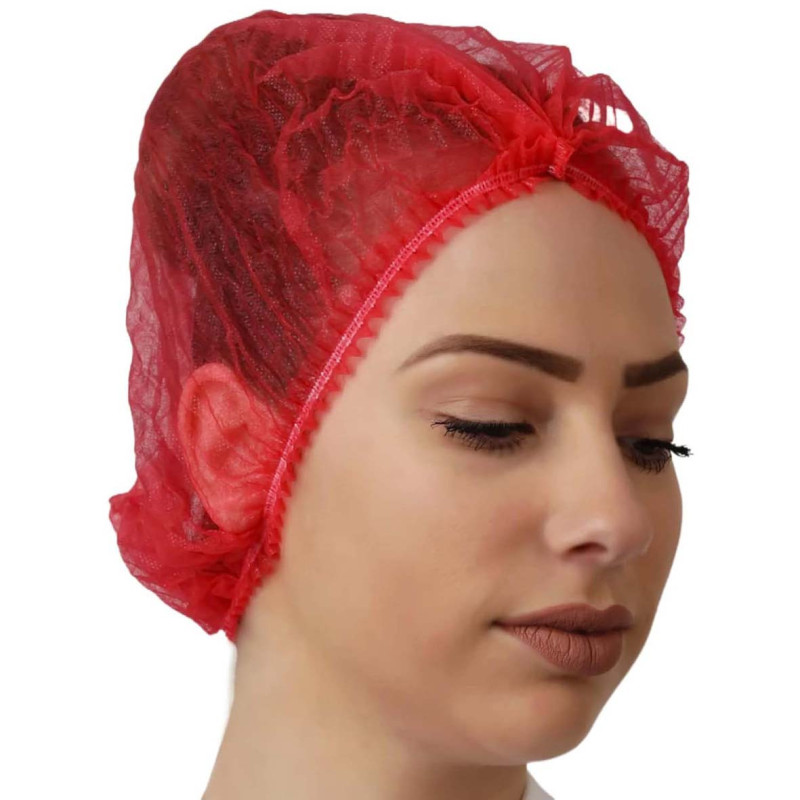 008005 RED DISPOSABLE HAIR NET CAPS,ELASTIC DUST CAP 100PCS