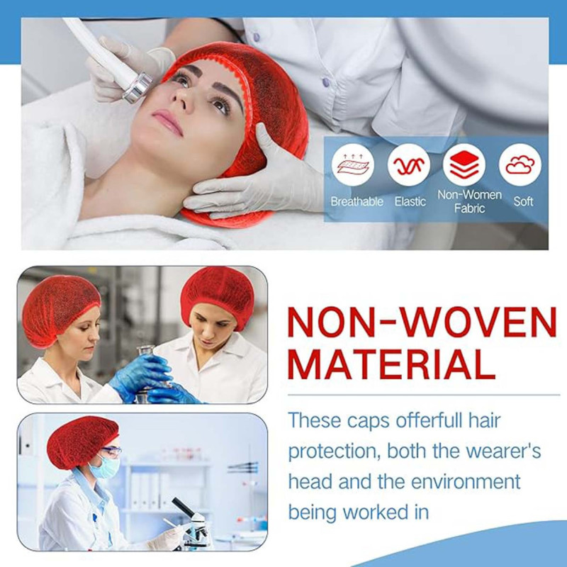 008005 RED DISPOSABLE HAIR NET CAPS,ELASTIC DUST CAP 100PCS