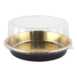255115 PLASTIC ROUND CONTAINER CLEAR+GOLD FOR CAKE