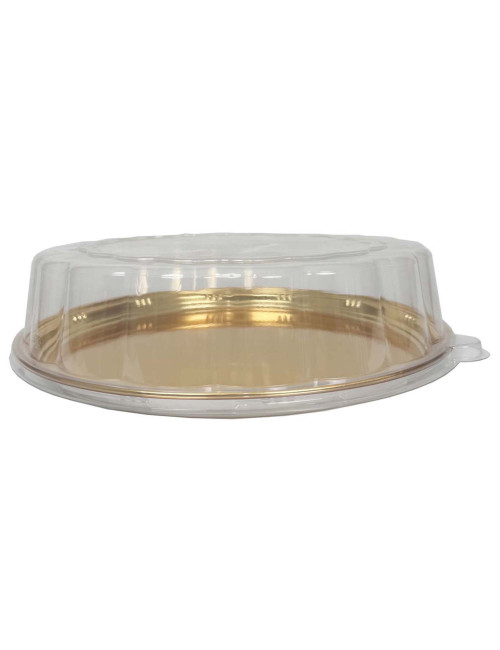 255115 PLASTIC ROUND CONTAINER CLEAR+GOLD FOR CAKE