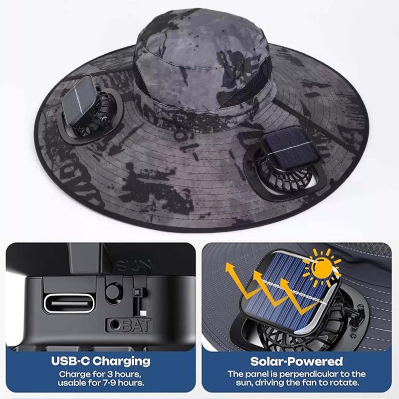 OUTDOOR SUN HAT WITH DUAL SOLAR FAN