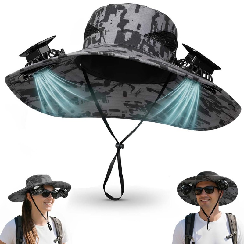 OUTDOOR SUN HAT WITH DUAL SOLAR FAN