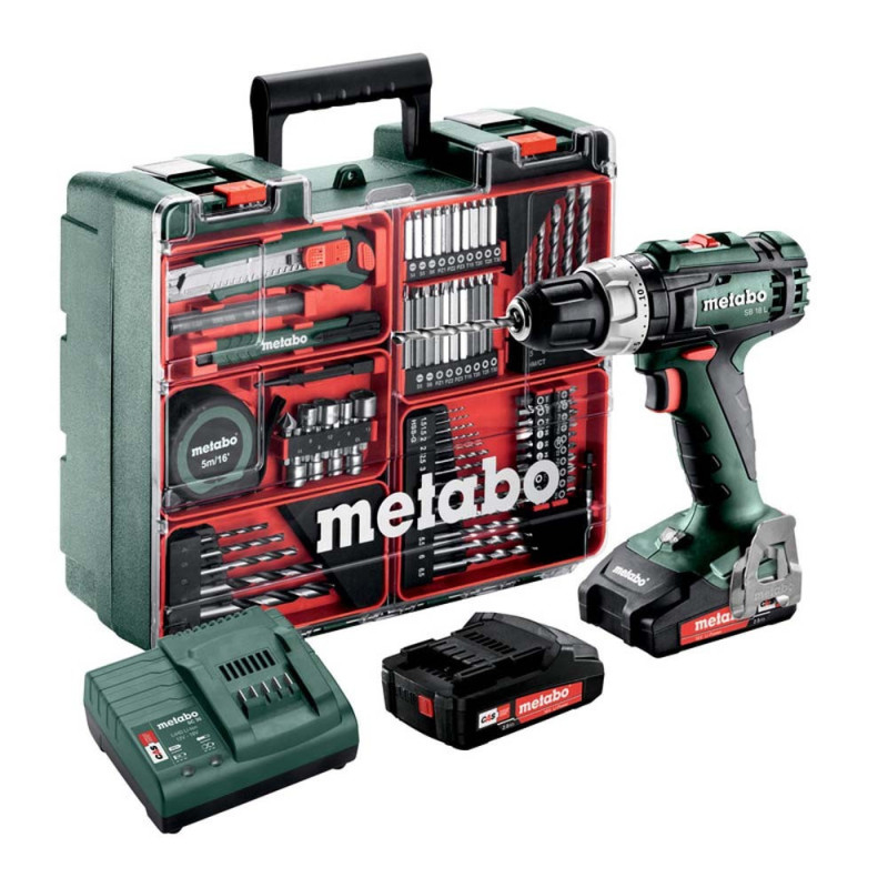 METABO SB18 SET + SC30 CORDLESS HAMMER DRILL WITH DRILL BITS