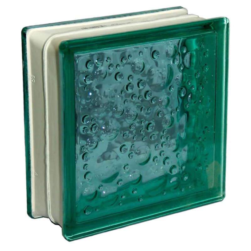 GLASS BLOCK GREEN BUBBLE 19 X 19 X 8