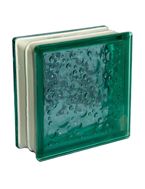 GLASS BLOCK GREEN BUBBLE 19 X 19 X 8