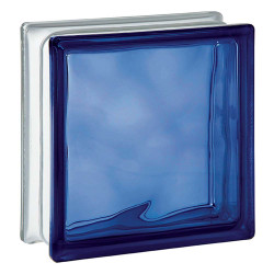 GLASS BLOCK DARK BLUE RIBBED 19 X 19 X 8