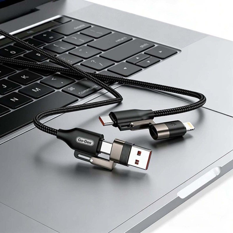 UC831 4IN1 PD MULTI-USB-A + TYPE-C TO TYPE-C + LIGHTNING CHARGING AND DATA CABLE 65W 1.2M
