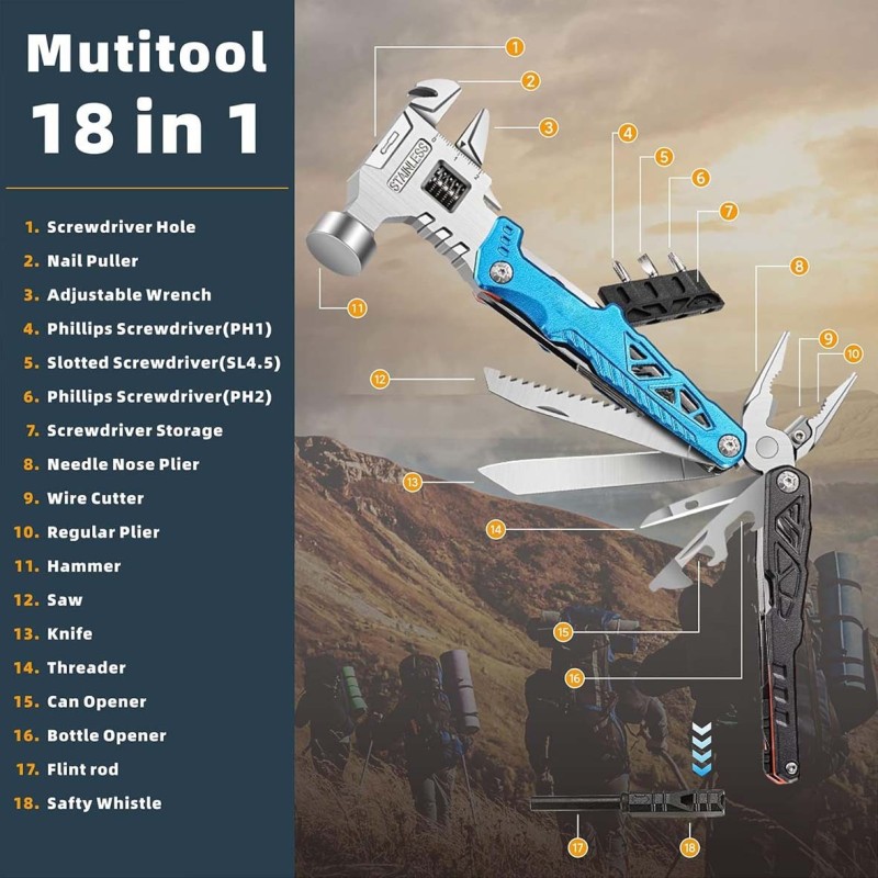 18IN1-MULTI-TOOL HAMMER,PLIERS,SCREWDRIVER & MORE