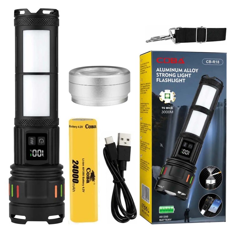 COBA CB-R18 ALUMINIUM ALLOY TORCH RECHARGEABLE LED FLASH LIGHT 300M