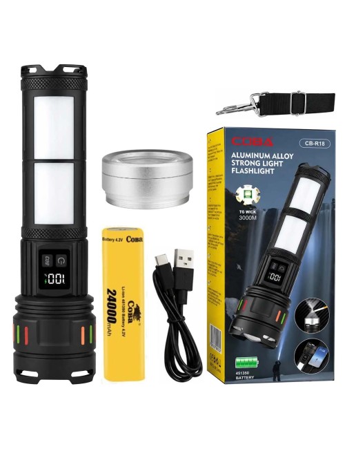 COBA CB-R18 ALUMINIUM ALLOY TORCH RECHARGEABLE LED FLASH LIGHT 300M