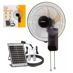 DENX DX2624- SOLAR 12V WALL FAN WITH LED LIGHT, RECHARGEABLE BATTERY.
