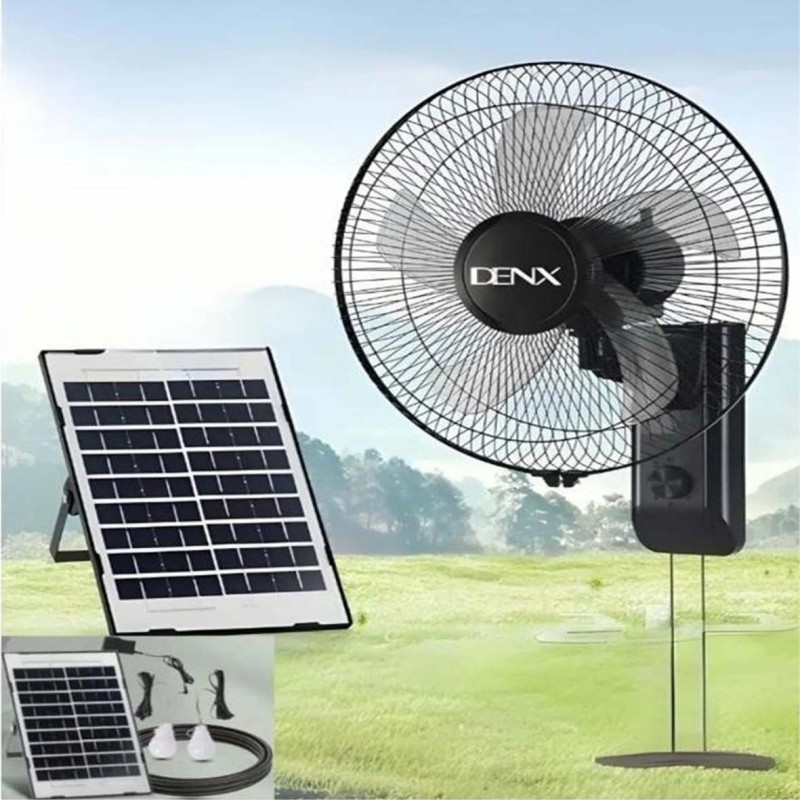 DENX DX2624- SOLAR 12V WALL FAN WITH LED LIGHT, RECHARGEABLE BATTERY.