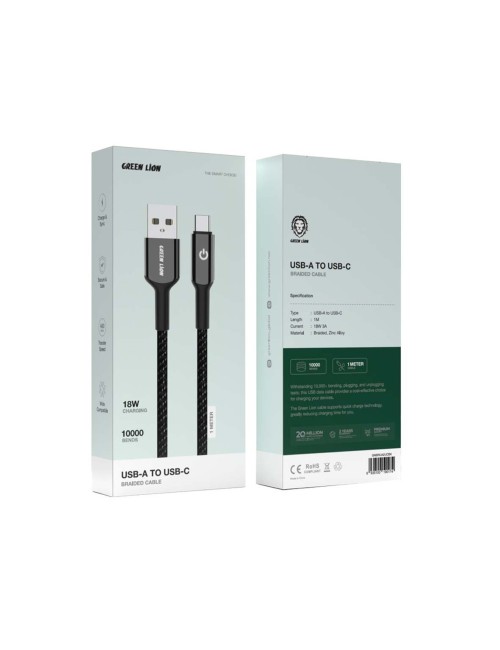 GNBRUA2UCBK BRAIDED CABLE USB-A TO USB-C 18W BLACK 1M