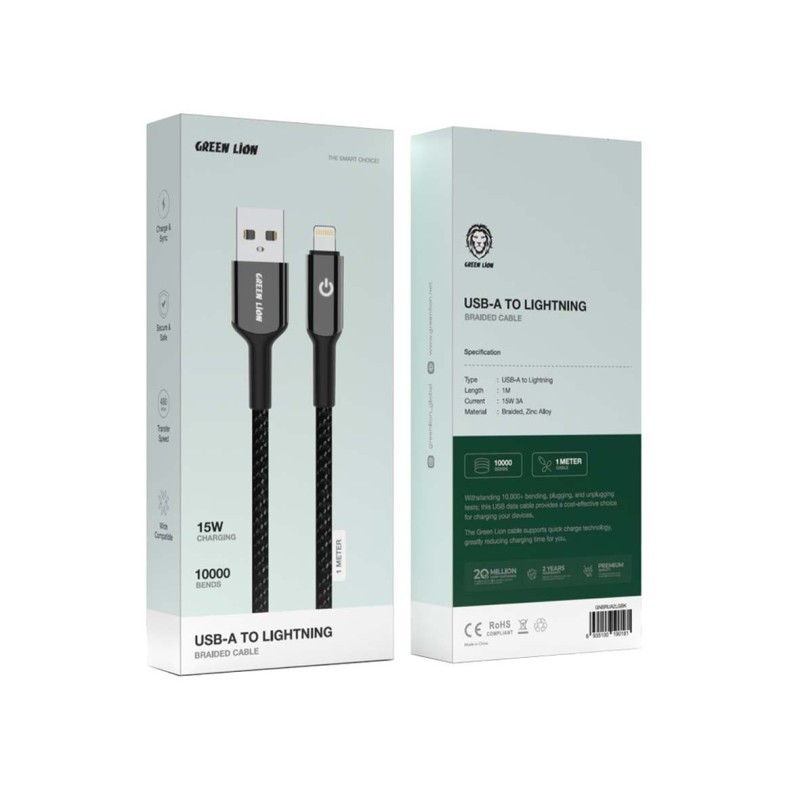 GNBRUA2LGBK BRAIDED CABLE USB-A TO LIGHTNING 15W BLACK 1M