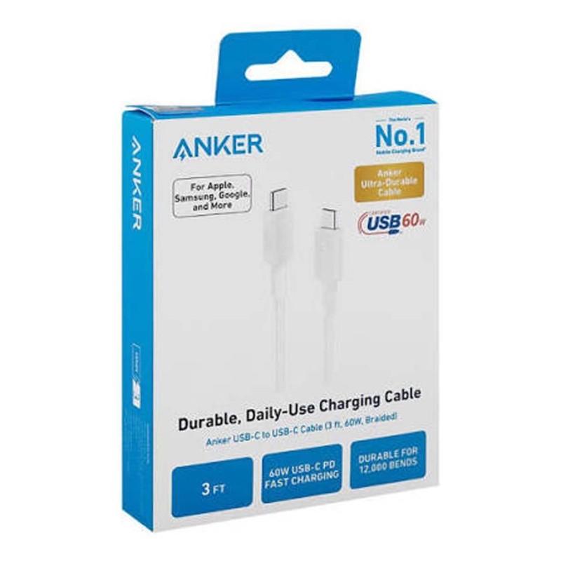 ANKER 322- C TO C 60W FAST CHARGING وصلة شحن موبايل ابيض