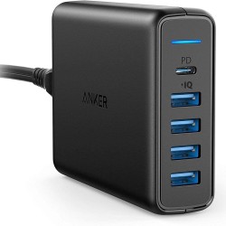 ANKER A2056- شاحن جداري 5 منافذ USB مع شحن سريع PD
