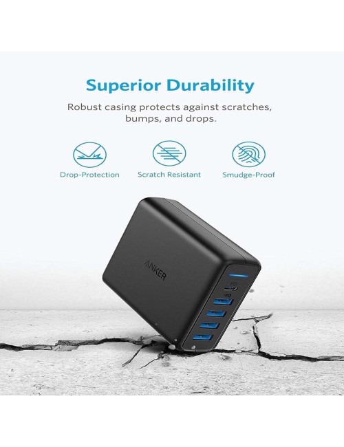 ANKER A2056- شاحن جداري 5 منافذ USB مع شحن سريع PD