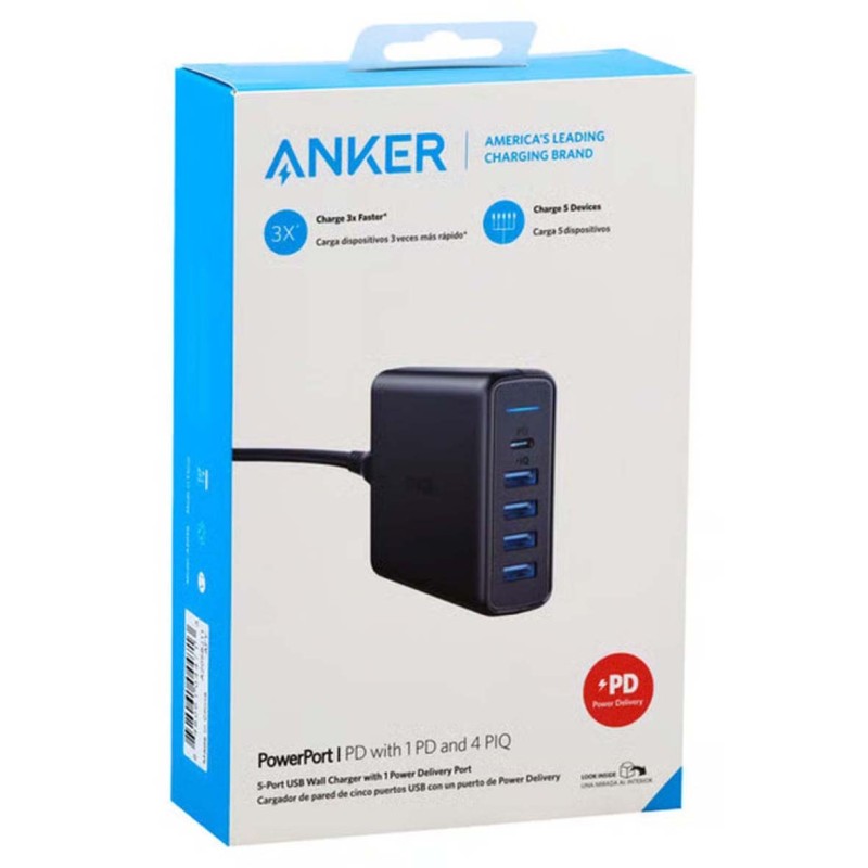 ANKER A2056- شاحن جداري 5 منافذ USB مع شحن سريع PD