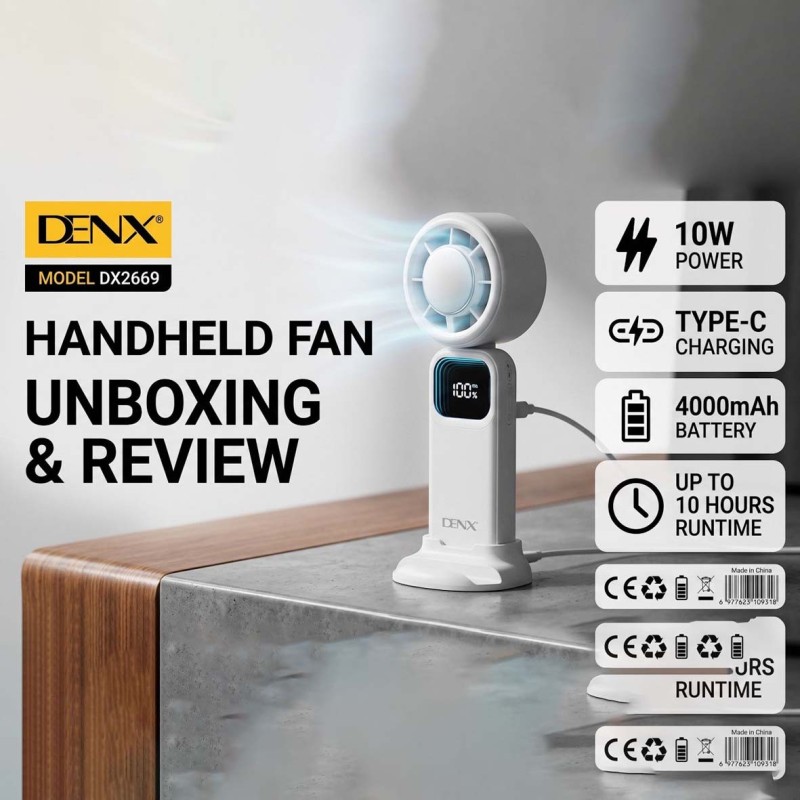 DENX DX2669 PORTABLE HANDHELD HIGH SPEED COOLING FAN 4000mAH