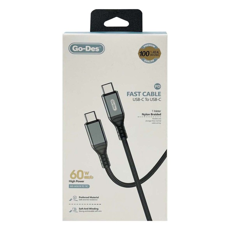 GD-UC619 TC-TC PD TYPE C TO TYPE C CHARGING CABLE 60W 1MTR