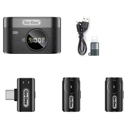 GD-WS312-2-IN-1 WIRELESS MAGNETIC BUTTON MICROPHONE WITH CHARGING CASE & OTG