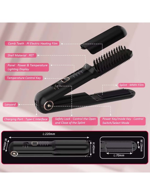 LH-2201-CORDLES HAIR STRAIGHTENER COMB & BRUSH 500mAH